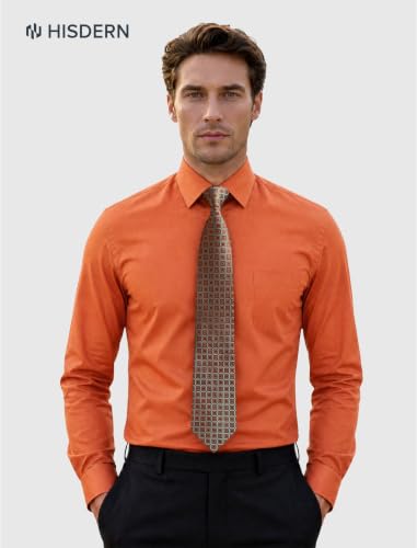 Image of HISDERN Mens Dress Shirt with Tie Pocket Square Set Classic Button Down Shirt Matching Tie Long Sleeve Shirts