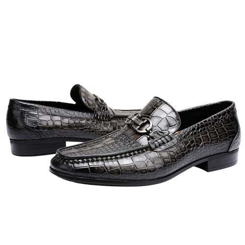 Classical Leather Alligator Printed Slip on Loafers, Fashion Dress Shoes Bit Loafers Buckle for Men3