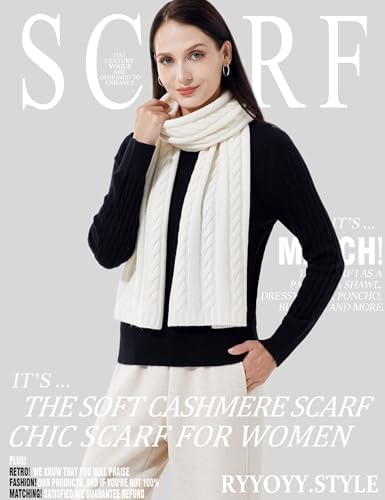 Soft Warm 100% Cashmere Scarf for Women Lightweight Luxury Cable Stitch Scarves with Gift Box2