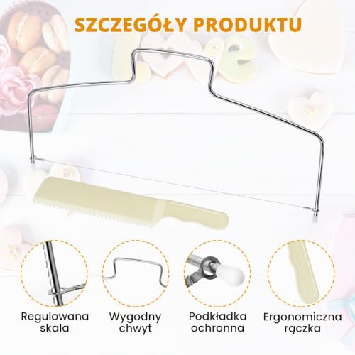 Obcinarki do ciasta ze stali nierdzewnej, 32 cm, podwójna nić, z nożem do ciasta, chleb, tosty