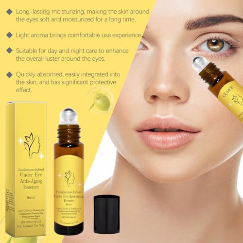 Castor Oil and Frankincense Roller Ball，Rollerball Castor Oil，Nourishng Eye Serum Roller，Time Eraser Rollerball Organic Castor，Brightening Eye Roll-On，Used for Reducing Dark Circles and Eye Wrinkles