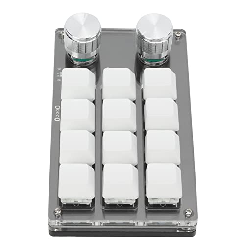 Einhand-Gaming, Einhändige Makro-mechanische Tastatur, Makro-Tastatur, Programmierbare DIY-Tastatur für Office-Spiele, Labor-Tastatur, Programmierbare 12-Tasten-Multifunktion (Schwarz-Weiss)