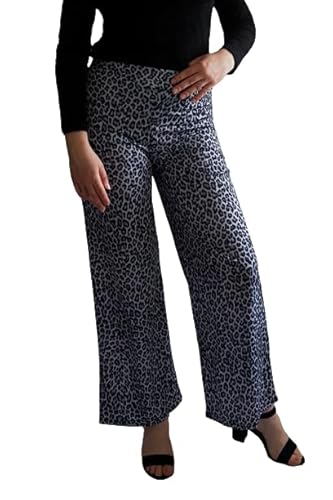 iwantitfirst - Women Flare Leopard Print Trousers Elasticated High Waist Plus Size (20) Black