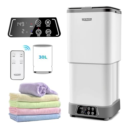 Image of Warmio 30L Towel Warmer,Large Luxury Towel Warmers, Hot Towel Warmer with Dryer, Adujustable Heating Time Setting, Fragrance Disc,12h Delay Time,Towel Warmers for Bathroom, Spa Home(White-Pewter)