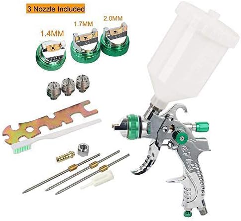 YaeTek HVLP Gravity Feed Air Spray Gun 3 Nozzles 1.4mm 1.7mm 2.0mm, Professional Air Paint Kits with 600cc Cup for Car Primer, Surface Painting, Coatings