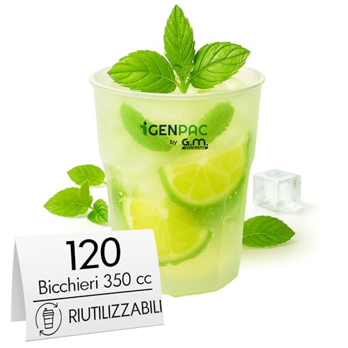 G.M. DISTRIBUZIONE 120 Bicchieri Cocktail da 350 ml, in PP Trasparenti, Infrangibili, Riutilizzabili, per Cocktail, Long Drink, Gin Tonic, Mojito, Aperol Spritz - Made in Italy