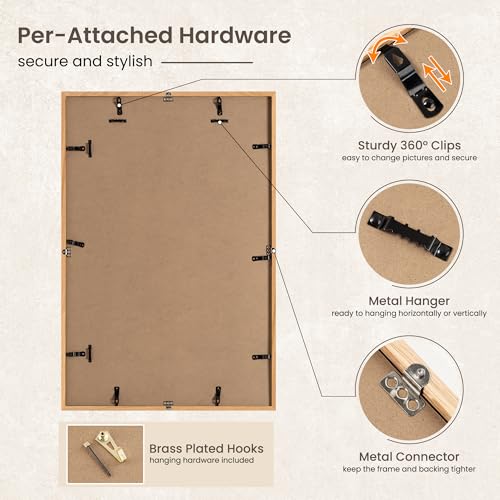Image of FLYJOE 20x30 Oak Wood Picture Frame with Mat for 16x24, 20 by 30 USA-Sourced Natural Solid Wooden Poster Frame for Wall Display, Tempered Real Glass, Hanging Hardware Included, 1 Pack, Natural