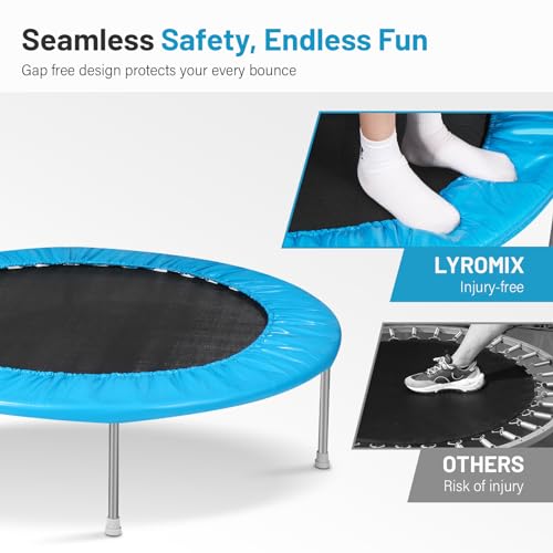 Image of Lyromix 40 inch / 48 inch Rebounder Trampoline for Adults with Adjustable Bar, Mini Fitness Trampoline for Adults and Kids, Small Exercise Trampoline with Handle for Indoor Outdoor Workout