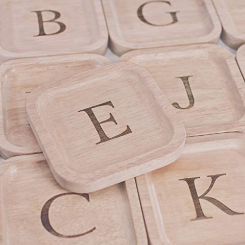 Image of I'm Solid Wood Personalized Initial Letter Jewelry Display Tray Decorative Trinket Dish Gifts For Rings Earrings Necklaces Bracelet Watch Holder (6"x6" Sq Natural B)