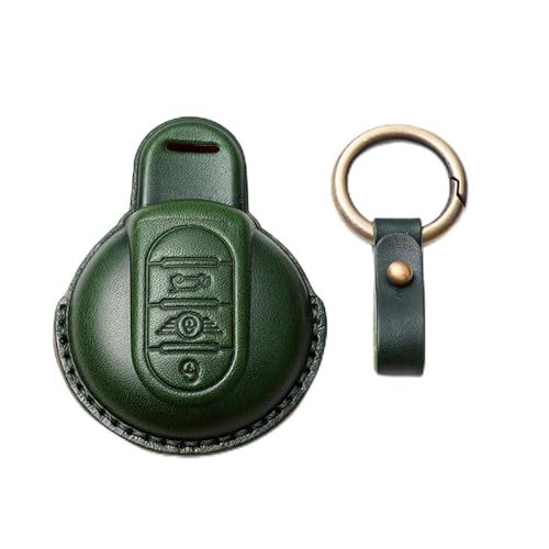 HIBEYO Étui de Protection pour clé de Voiture - en Cuir de Vachette - pour Mini Cooper One Clubman F56 F54 F55 F57 F60-3 Boutons - Vert