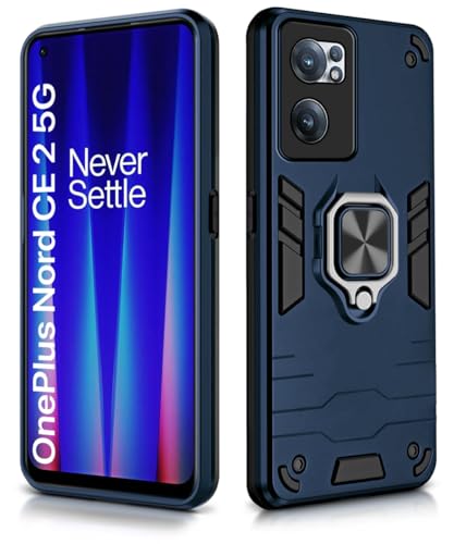 Image of WOW IMAGINE Shock Proof Back Case Mobile Cover for 1+ OnePlus Nord CE 2 5G | Back Cover Case (Tough Armor | Hybrid PC + TPU | Ring Holder & in-Built Kickstand | Blue)