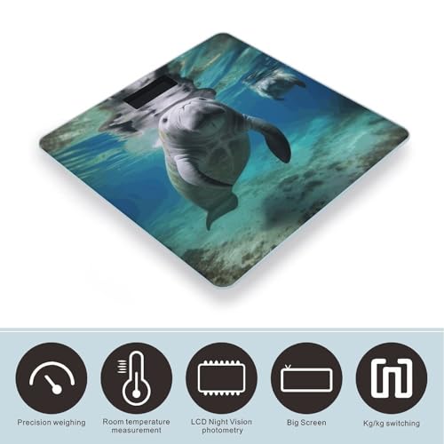 Báscula digital de baño con diseño animal marino y vidrio templado miniatura 3