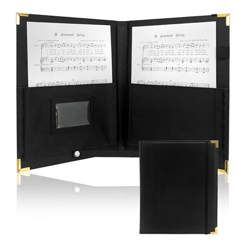 GraduatePro Leatherette Deluxed Padded Sheet Music Folder Black with Brass Corners Elastic Band, Fits Letter Size 8.5 x 11 inch