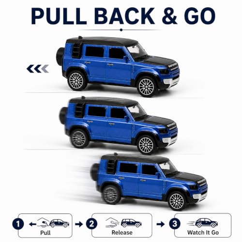 Image of 1:32 Scale Defender Die-Cast Metal Model Car with Pull Back Action, Openable Doors, LED Lights & Music, Alloy Collectible SUV Toy Car for Kids Boys Girls, Birthday Return Gift