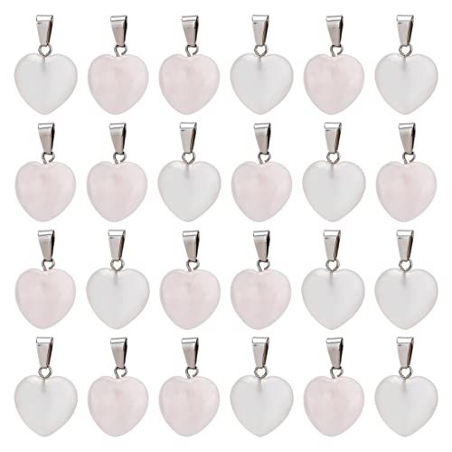 arricraft 50PCS Heart Shape Quartz Gemstone Stone Charms Healing Stone Beads Pendants for Valentine's Day Necklace Jewelry Making