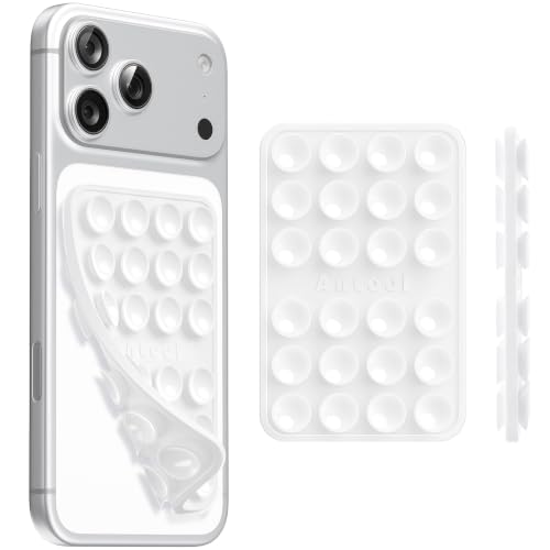 Anteel Double-Sided Silicone Suction Phone Case Mount, Enhanced Suction Cup Power and Thickened Grip for Selfies and Videos, Durable, Hands-Free Non Slip Accessories, 2.36"x3.66" (White)