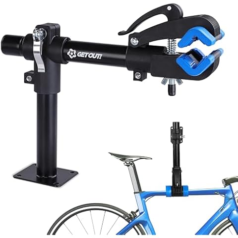 Get Out! Bike Repair Stand for Maintenance - Wall or Bench Mount Bicycle Repair Clamp - Workbench Cycling Work Stand Vise for Repairing Folding, Mountain, Electric, or Road Bikes Cover