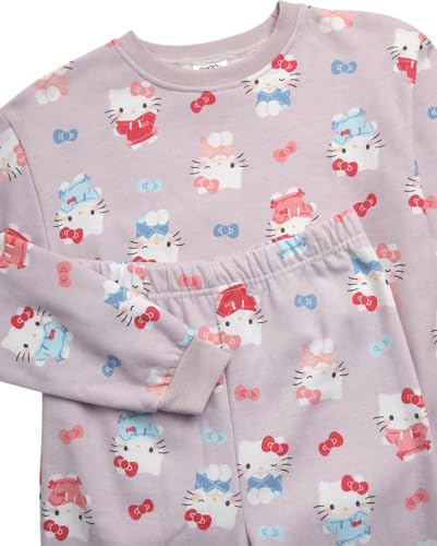 Image of Hello Kitty Girls Sweatpants Set - 2 Piece Fleece Crewneck Sweatshirt and Girls Joggers Cute Matching Clothing Set (2T-12) (Purple Hello Kitty, 2T)