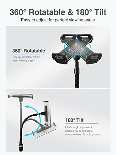 elitehood Tablet Floor Tripod Stand, Stronger Gooseneck iPad Tripod Stand, 72\" Adjustable iPad Stand Holder for Stream/Watching, for iPad Pro 12.9, Mini, Air, iPhone and 4.7-13\" Tablet and Cellphone