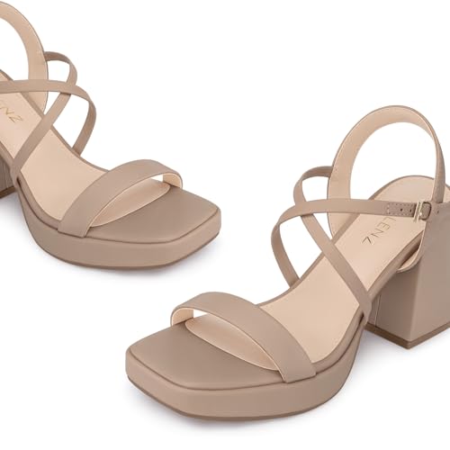 Image of CELLENZ Women Chunky Platform Heels: 3.9 Inch High Heel Prom, Wedding, Party, Square Open Toe Heeled Sandals, Strappy Comfortable Sexy Dressy Shoes