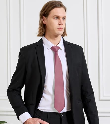 Image of KOOELLE Men's Ties Solid Pure Color Plain Neckties Formal Black Ties For Men
