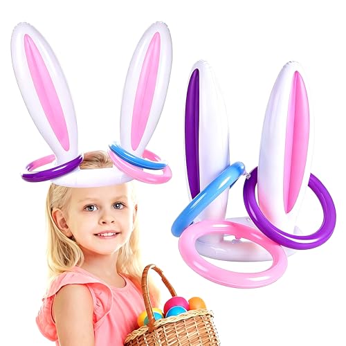 2Pack Inflatable Bunny Rabbit Ears Ring Toss Easter Party Games (2 Set/8 Rings) Target Throwing Toys Indoor Outdoor Family Easter Party Favors Supplies