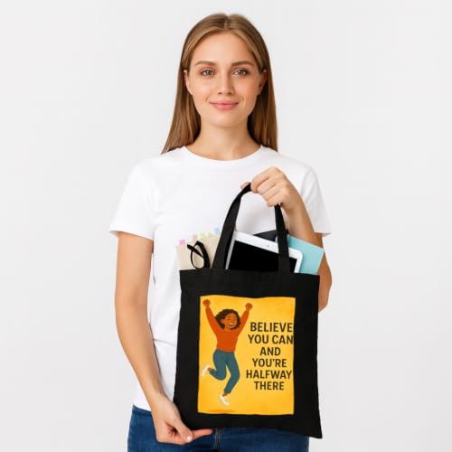 Image of Black Tote Bag With Pocket Printed Designed Canvas Tote Bags For Women large capacity,Tote bag For Shopping, College, Travel, More Canvas Handbag For Unisex Bag