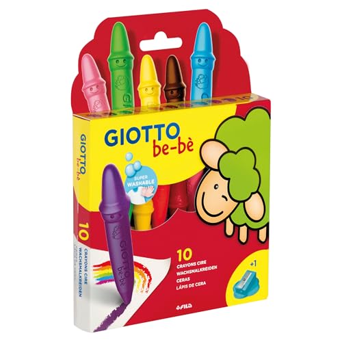 Giotto Bebe Lápis de Cera Giz Estojo com 11 unidades, 10 Cores Giz + 1 Apontador, Ultra Resistente a
