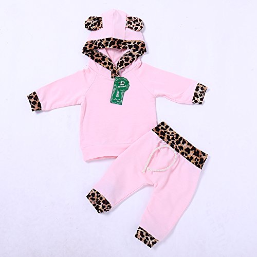 2Pcs Cute Newborn Baby Girls Pink Leopard Hoodie T-Shirt Top + Pants Outfits Set3