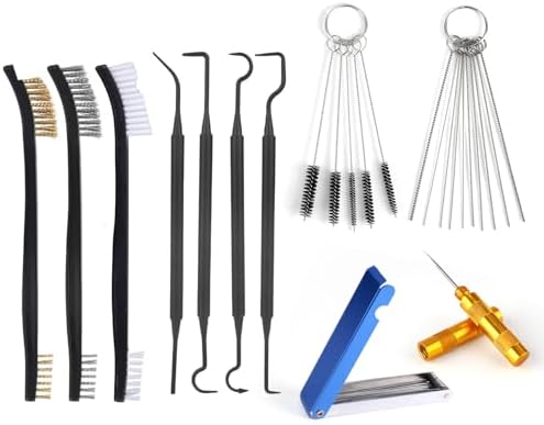 Carburetor Jet Cleaning Kit, Includes 23 Needles 5 Nylon Brushes 1 Scraper 4 Cleaning Hooks & 3 Double Headed Brushes Torch Tip Cleaner for Motorcycle ATV Chainsaw & Welder Maintenance