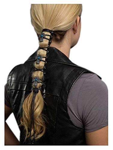 Hair Glove Women's Leather Hair Wrap with Vintage Cross & Laces, 8 in. 31852 Black