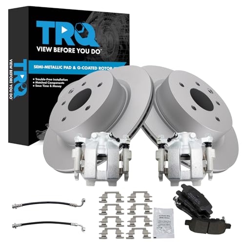 Image of TRQ Rear Brake Pad and Rotor Set Semi Metallic Coated Rotors Calipers Compatible with 2011-2012 Infiniti G25 G37 2015 Q40 2010-2015 Nissan 370Z