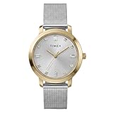 Timex Main Street - Reloj para mujer de 31 mm, pulsera de malla plateada, esfera plateada, caja dorada