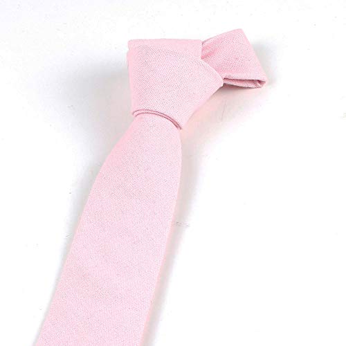 Image of Elfeves Men's Skinny Solid Color Tie Causal Cotton Linen Narrow Slim cut Necktie