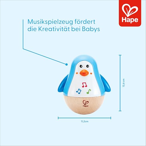 Hape Stehauf-Pinguin - Babyspielzeug aus Holz mit klingelnder Glocke, blau, Motorik- und Gleichgewichtsförderung, sensorisches Lernspielzeug für Babys ab 6 Monaten
