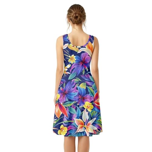 Image of Dreaweet Casual Sleeveless Dresses for Women Girls, Round Neck Tank Dresses with Pockets Summer Sundress Size XS-4XL