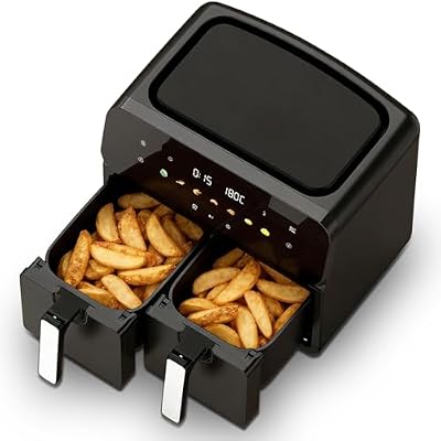 10QT Dual Air Fryer, 2×5QT Double Basket with SyncCook Function, Digital Touch Control, 1700W 360° Rapid Airflow, Dishwasher-Safe, Family Size for 4-6
