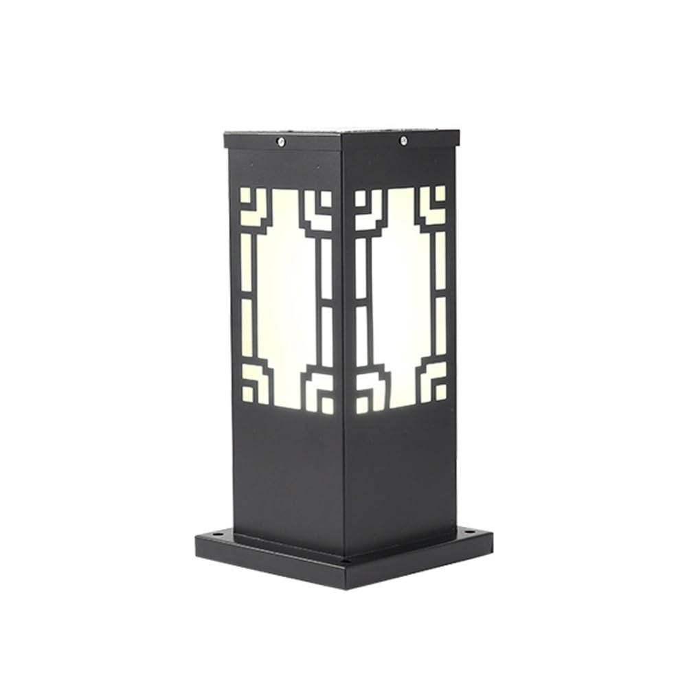 GTHTUHFD Black Pillar Outdoor Light, Chinese Style Pole Lamp, Modern Street Lighting For Patio, Backyard, Front Porch Decor,4-sided Pattern-H:15.7inch/