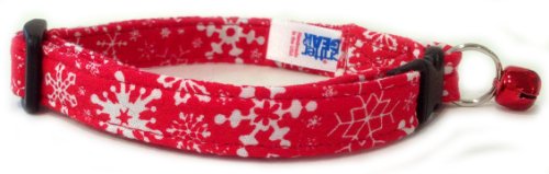 Breakaway Cat Collar in Christmas Red Snowflakes (Handmade in The U.S.A.)