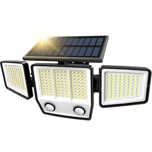 Lampes solaires d'extérieur avec détecteur de mouvement – 3000 lm 236 LED avec deux capteurs, 3 modes d'éclairage, éclairage à 270 °, projecteur de sécurité étanche IP65 (lot de 1)