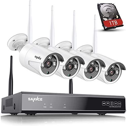 SANNCE Wireless CCTV Camera System, 8CH 5MP NVR, 4X 3.0MP Outdoor...
