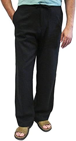 Men's Linen/Cotton Drawstring Pants (3X-Large, Black)