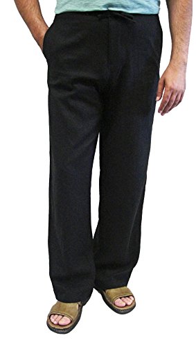 Men's Linen/Cotton Drawstring Pants (3X-Large, Black)