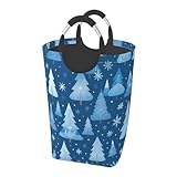 Cesto de ropa sucia de tela Oxford plegable e impermeable con diseño de árbol de Navidad azul de dibujos animados