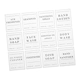 BIUDECO 24 Hojas Etiquetas Impermeables para Baño Adhesivas para Jabón y Loción Pack Unidades Blancas Organizador para Envases de Champú y Gel de Manos sin Residuos al Retirar
