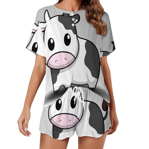 Pyjama vache femme court en coton doux pour nuits d'été fraîches
