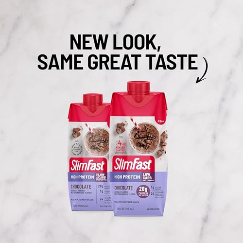 slimfast protein shake chocolate- 20g protein meal replacement shake ready to drink high protein with low carb and low sugar 24 vitamins and minerals 12 count pack of 1 packaging may vary