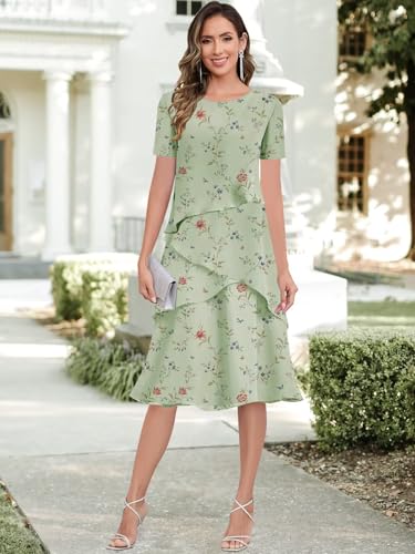 GUKARLEED Women’s Ruffles Short Sleeve Mother of The Bride Dresses Layered A-line Knee Length Formal Dress for Wedding Guest2