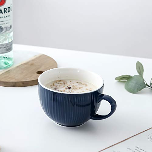 Koov Jumbo Soup Mug, Soup Bowls With Handles Microwave Safe, Ceramic Soup Mugs With Handles, Jumbo Mug Set Of 4, 24 Ounce, Blue Set #TOP4