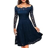 BATKKM Long Sleeve Dress,Women's Elegant Solid Color Lace Hollow Out A-Line Formal Dress Fashion Tube Top Wedding Dress Spring Dresses for Women 2022 St Patricks Day Dress(Navy,Small)